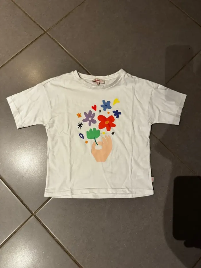 T shirt manches courtes coupe loose - Catimini -  Fleurs / Cœurs - Blanc - 5 ans