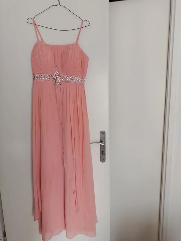 Robe de soirée / mariage rose + châle T38