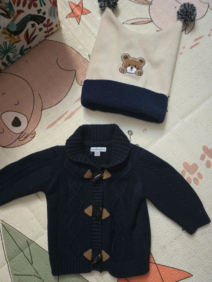 Veste et bonnet 9 mois gilet bleu marine vertbaudet - photo numéro 2