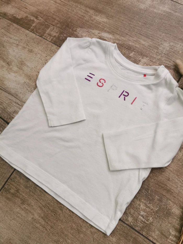 🌺Esprit Joli teeshirt manches longues blanc 9mois - photo numéro 3