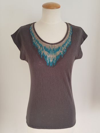 Tee-shirt manches courtes gris à sequins Grain de malice taille 36 