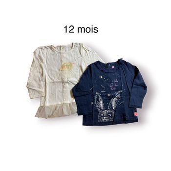 BillieBlush Lot de 2 T-shirts manches longues rose/marine Taille 12 mois