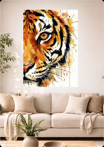 Affiche murale tigre aquarelle "Regard du Tigre" déco animal A3 Sans cadre