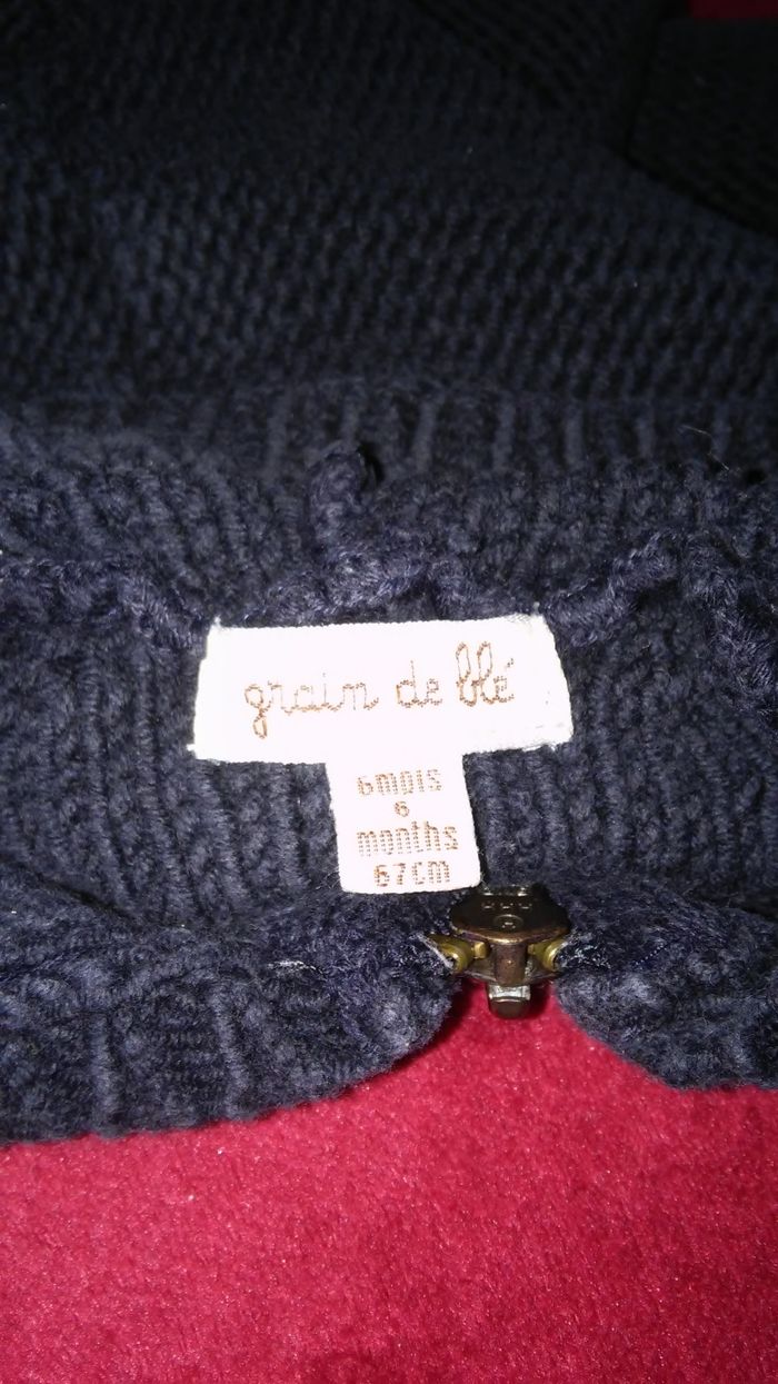 Gilet zip à capuche bleu foncé 6 mois garçon Grain de blé - photo numéro 4