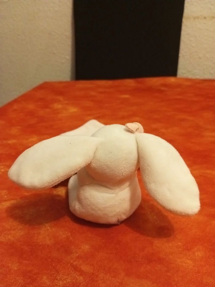 Doudou lapin mouchoir blanc et rose - photo numéro 5