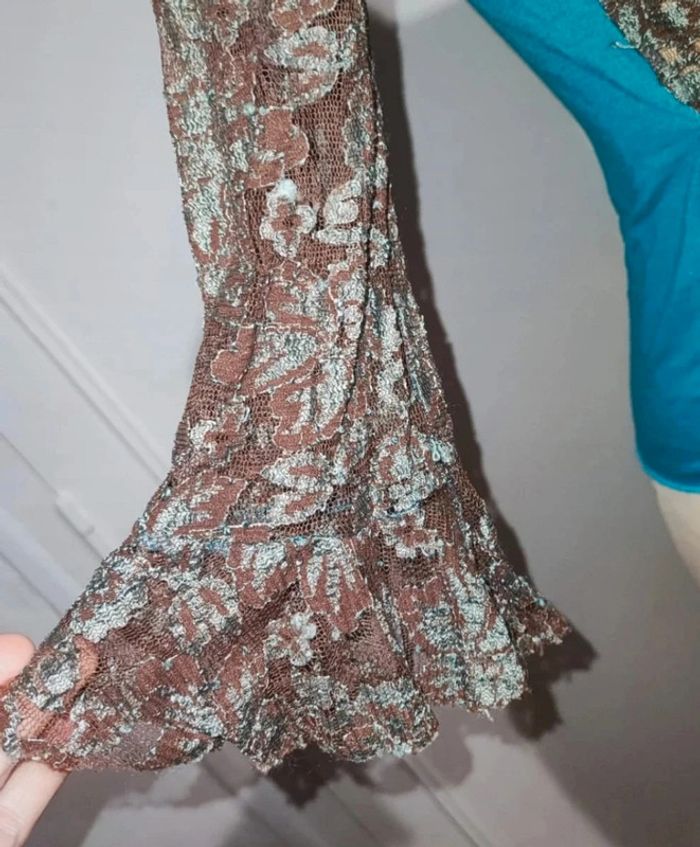 💎haut blouse cache coeur femme dentelle marron et bleu turquoise t xs 34 S 36 - photo numéro 6