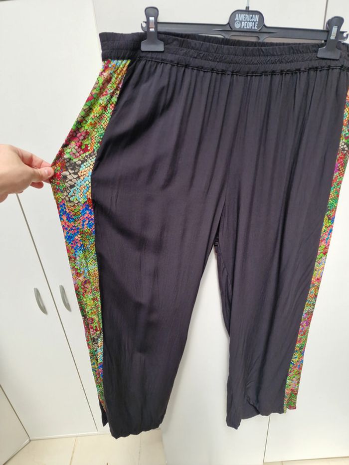 Pantalon Palazzo Noir Imprimé Serpent Multicolore Jambes Larges Taille Elastique - photo numéro 4