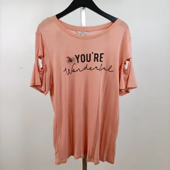T-shirt rose femme Ckh fluide – imprimé You're wonderful, manches fendues, casual chic taille L A802