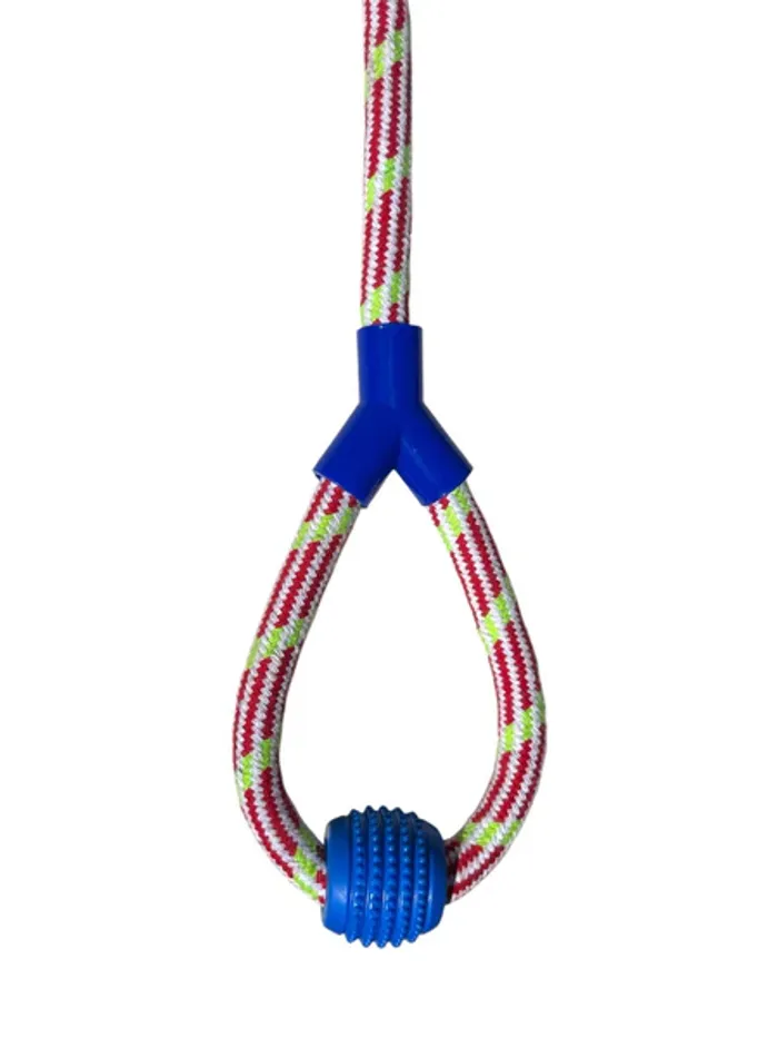 Jouet pour chien JK Animals corde tressée tricolore+balle caoutchouc bleue raccords plastique 48 cm - photo numéro 2