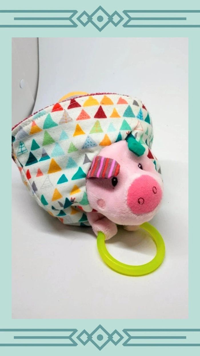 🍄 Doudou hochet réversible loup et cochon - photo numéro 6