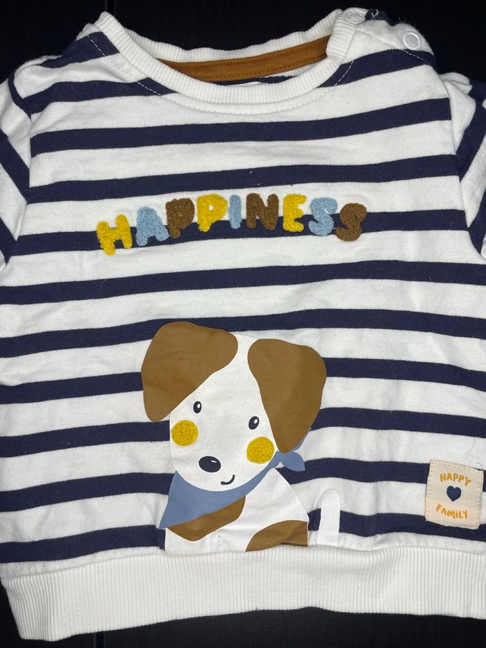 Pull bébé 6 mois rayé “Happiness” – Mes Petits Cailloux - photo numéro 2