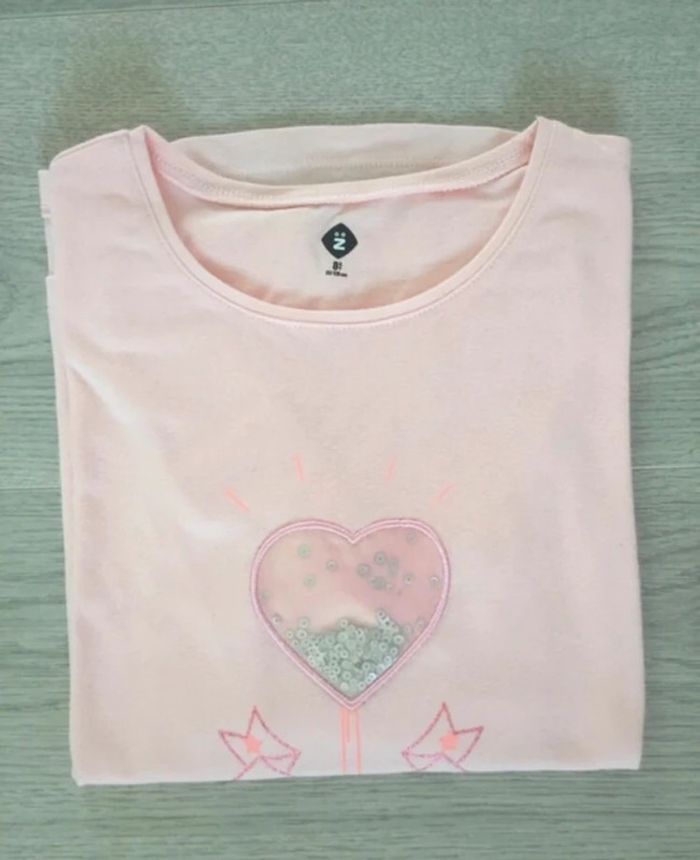 Tee-shirt à manches longues fille rose coeur 8 ans - photo numéro 5