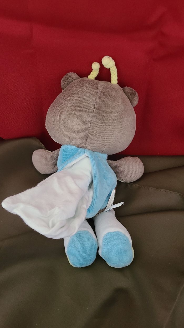 Doudou ours chat noir bleu vert mouchoir Cajou SUCRE D'ORGE - photo numéro 3