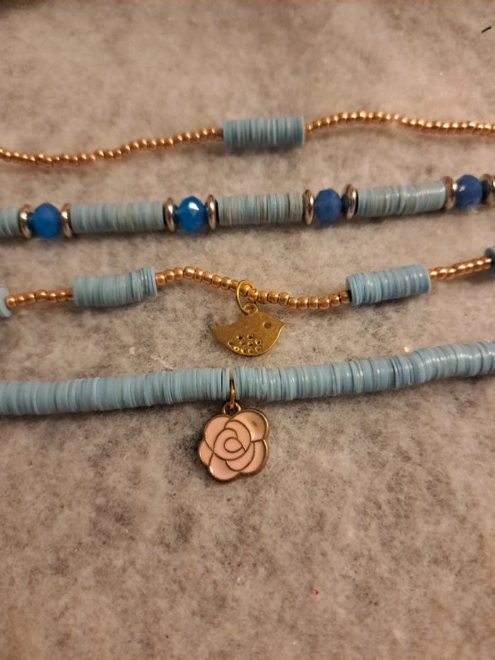 Lot de bracelets bleu et doré heishie - photo numéro 7
