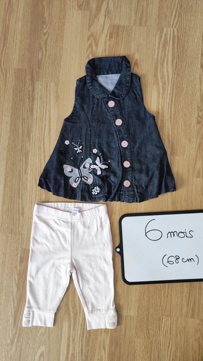 robe jean + legging rose clair taille 6 mois