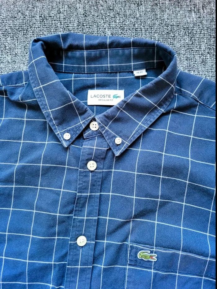 Chemise Lacoste Bleu à Carreaux Blanc - Manches Longues - Taille L - 100 % Coton - photo numéro 2