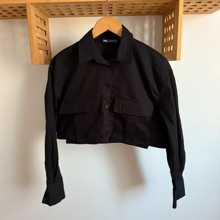 Chemise cropped noire 100% coton Zara - Taille S - photo numéro 3