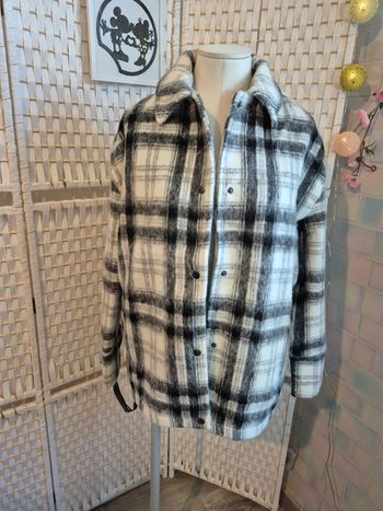 Jolie veste chemise épaisse à carreaux noir et blanc  Boohoo femme T40 