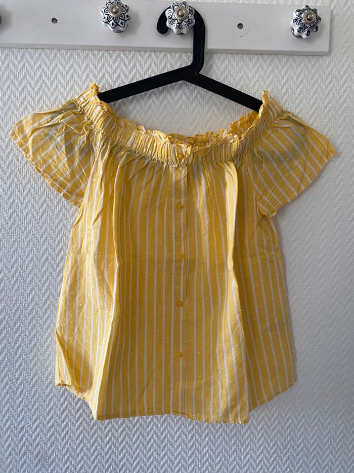 Blouse rayée jaune et blanche épaules dénudées Primark S