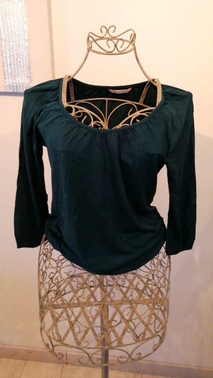 Haut vert manches 3/4 taille S Camaïeu