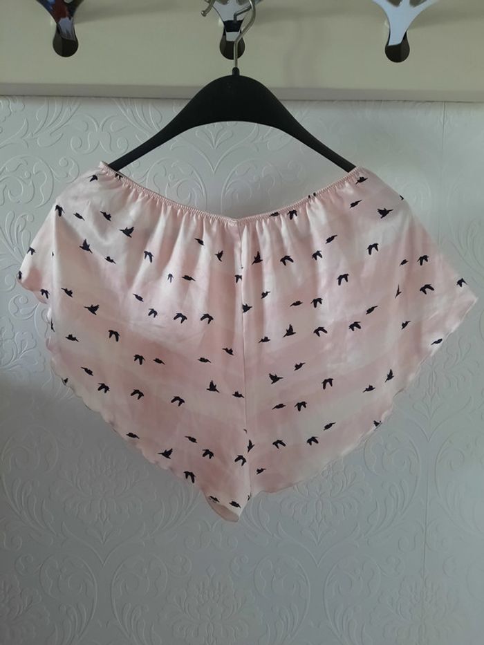 Pyjama deux pièce rose imprimé oiseaux effet soie - photo numéro 7