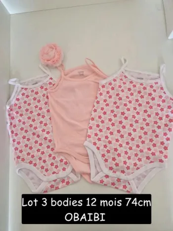Collection 2025 🌸 3 bodies bretelles été Obaibi , Parfait état 🌸 12 mois 74 cm