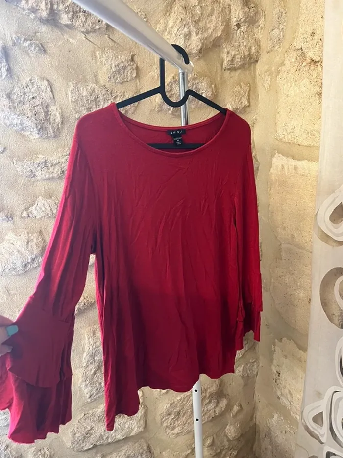 Haut rouge manche trois quart - photo numéro 2