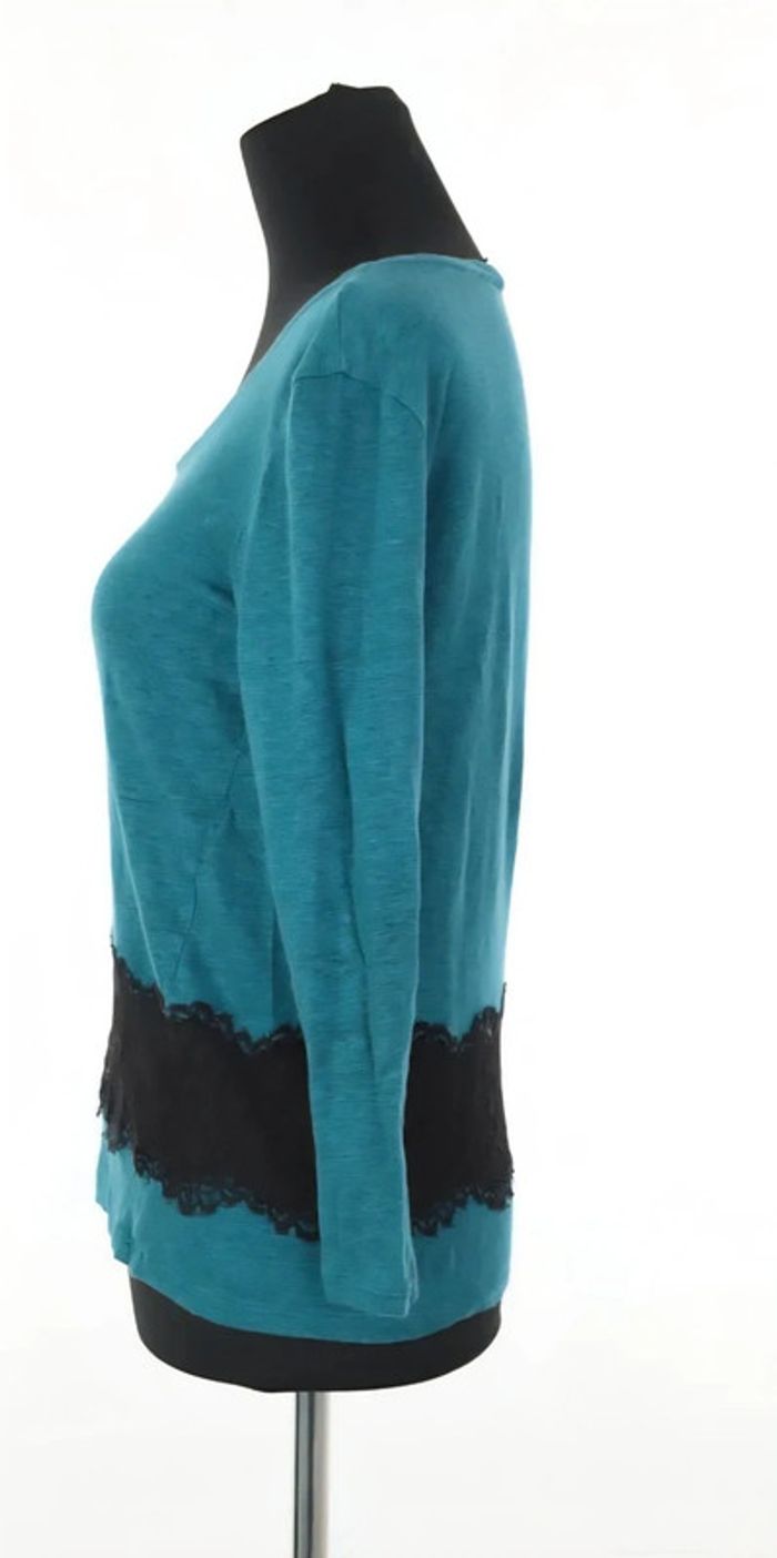 Sublime Top Sandro en lin bleu canard avec dentelle Taille S🦆 - photo numéro 6