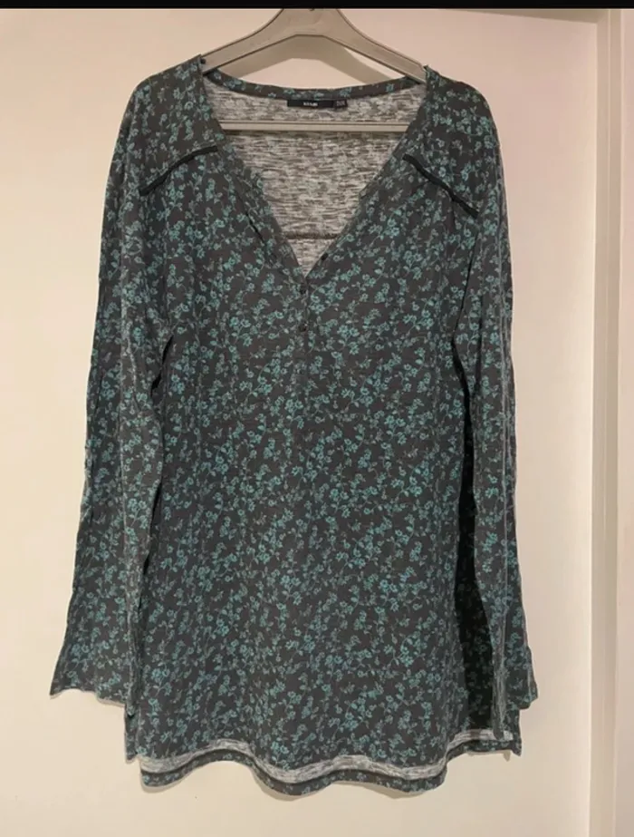 Tunique fleurie bleu/vert KIABI – Taille 46/48