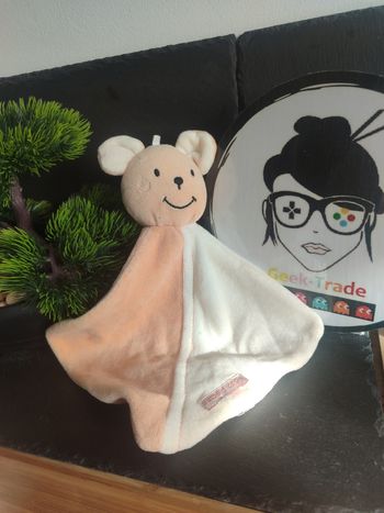 doudou plat ancien souris sucre d'orge blanc crème orange noir spirale Carré