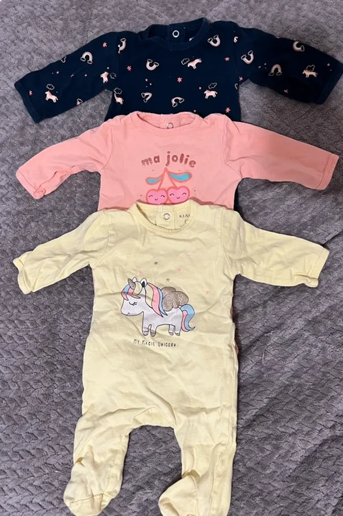 Lot 3 pyjamas en coton - 1 mois