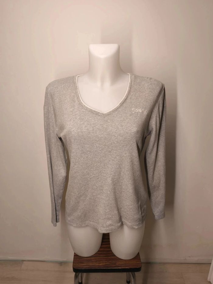 Pull col V Tommy Hilfiger Femme Taille L Gris