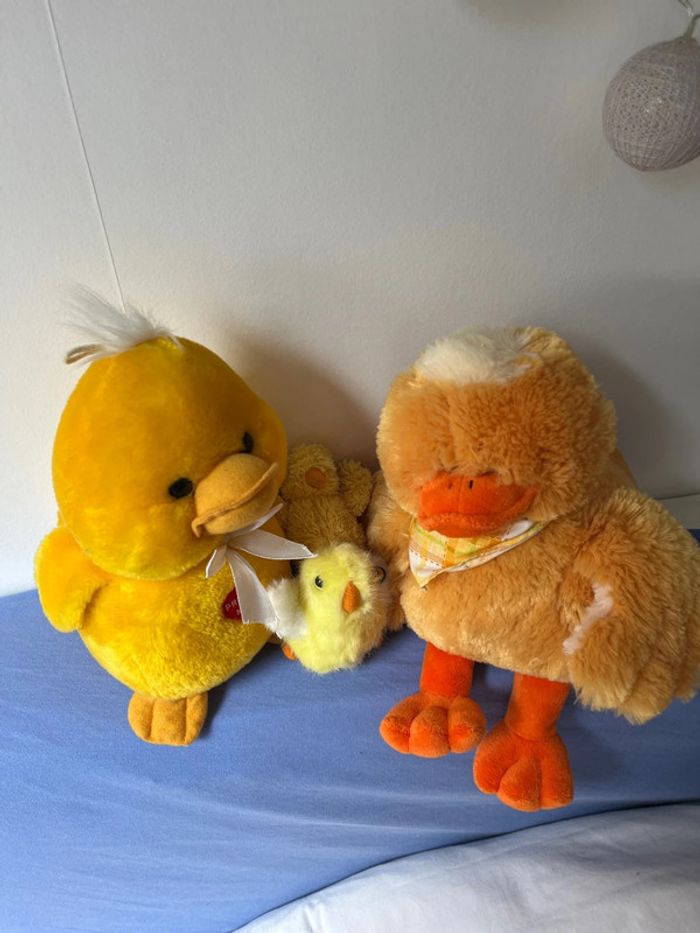 Lot de 4 peluches poule - coq - poussins