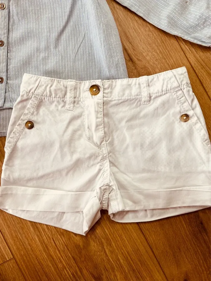 Taille 4 ans tenue 3 pièces fille multimarques blanc bleu clair et marine * rayures * 🩷 - photo numéro 2