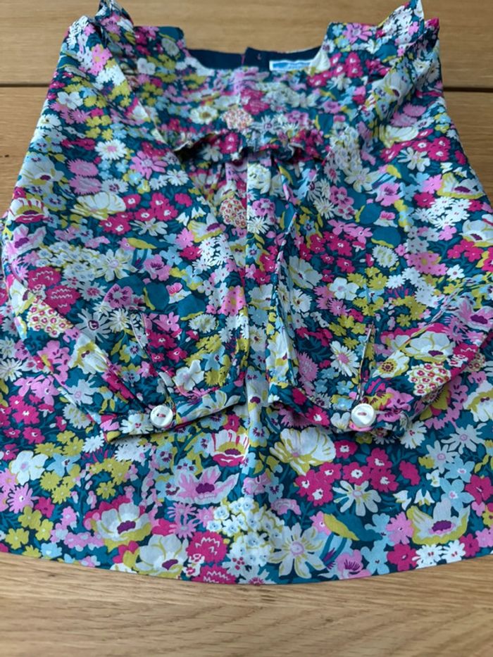 Blouse ML tissu liberty Thorpe, tons rose fushia/bleu/blanc/vert - Taille 3 Ans - photo numéro 7