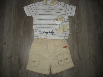 ENSEMBLE 2 PIÈCES BÉBÉ GARÇON : SHORT + TEE SHIRT MC "C&A" - 6 MOIS - n°08