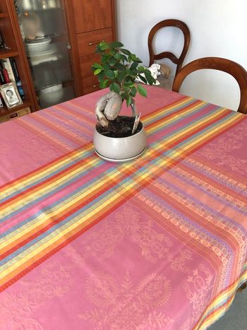 Nappe rose et multicolore carrée