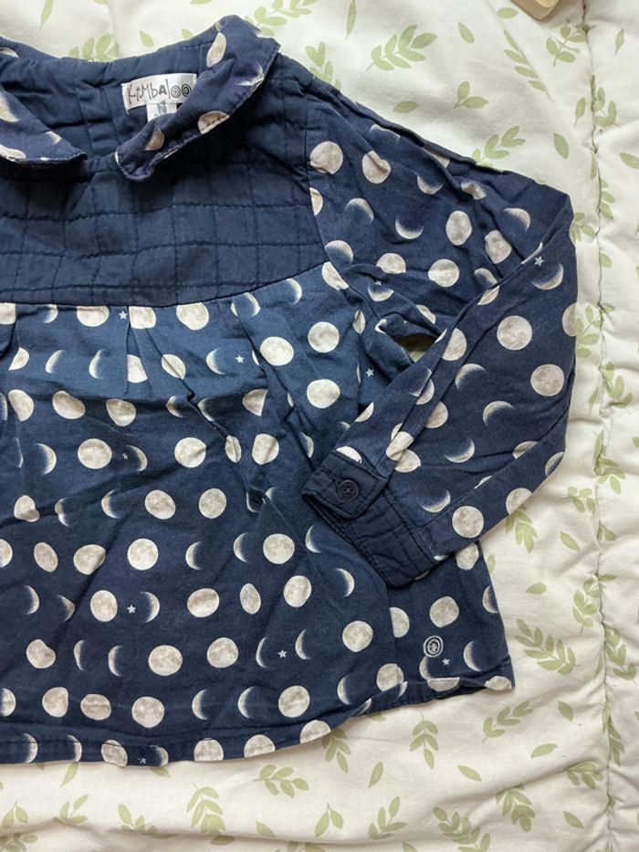 blouse manches longues marine à motifs beige 24 mois kimbaloo - photo numéro 5