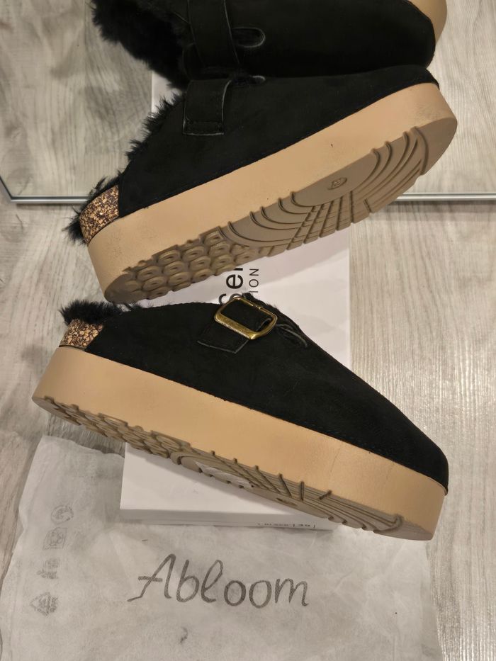 Mules noires fourrées à plateforme P38/39 neuves - photo numéro 4