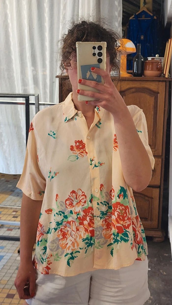 Jolie chemises à fleurs roses fluide et légère - photo numéro 3