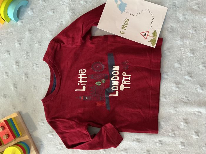 teeshirt manches longues bordeaux dessin et inscription devant 6 mois bout'chou - photo numéro 3