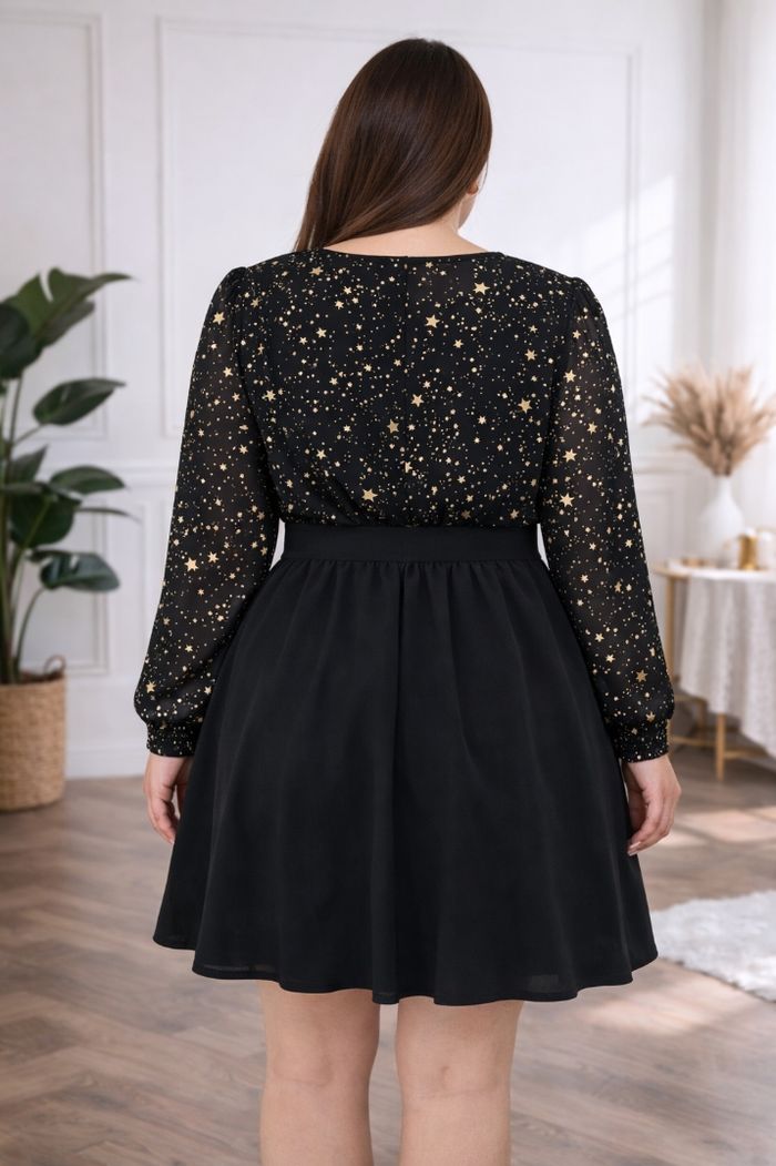 Robe de soirée scintillante manches longues nuit étoilée noire et dorée Femme taille 54 marque Asos 💍 - photo numéro 2