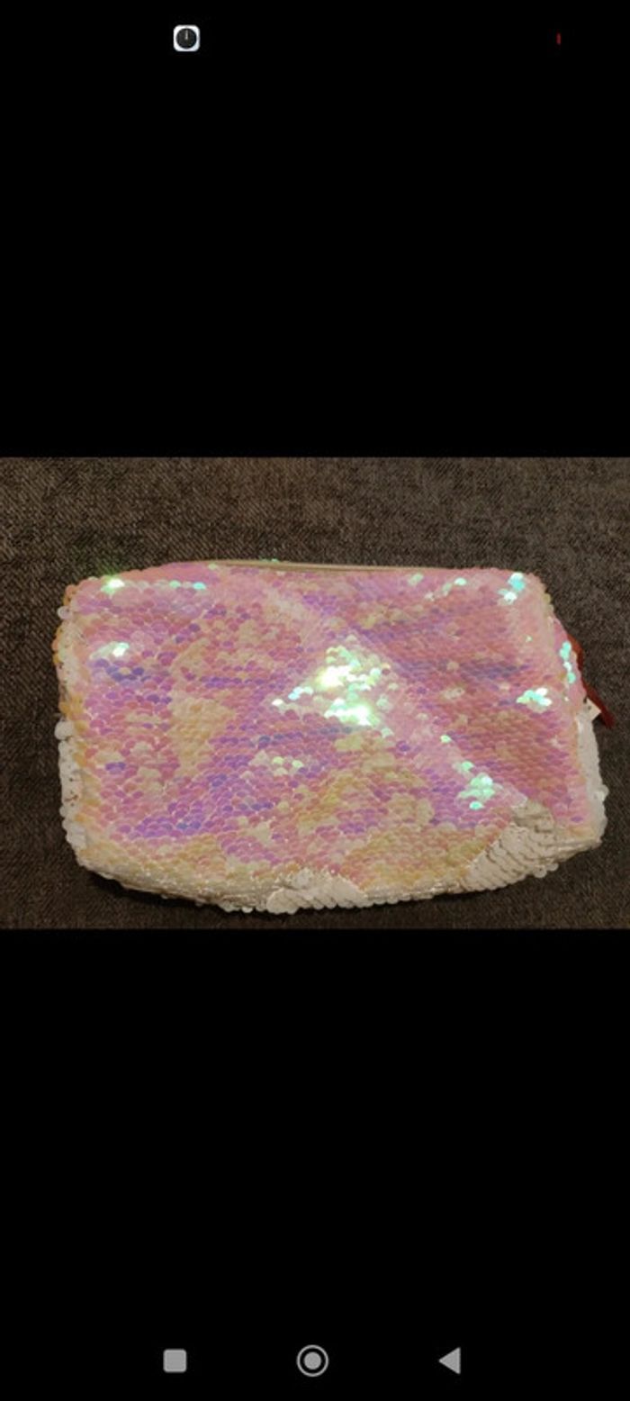 Trousse sequins réversible rose ou blanche