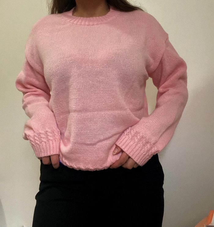 Pull haut rose maille long torsadé Noël
