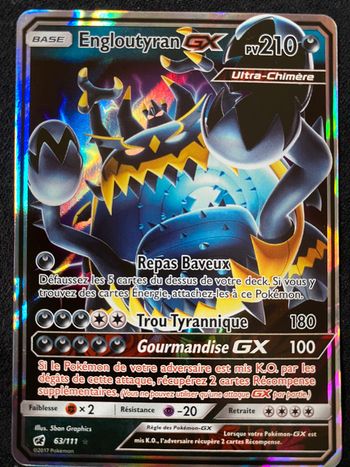 Carte Pokémon rare Engloutyran GX 210PV holo 63/111 TBE