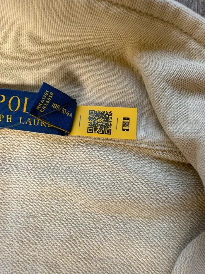 Sweat 1/4 Zip 100% coton - Ralph Lauren (NEUF) - Beige foncé Logo Brodé Blanc - Taille XL - photo numéro 4