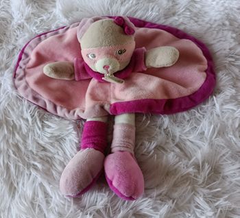 Doudou plat ovale chat gris rose fushia - Baby Nat 