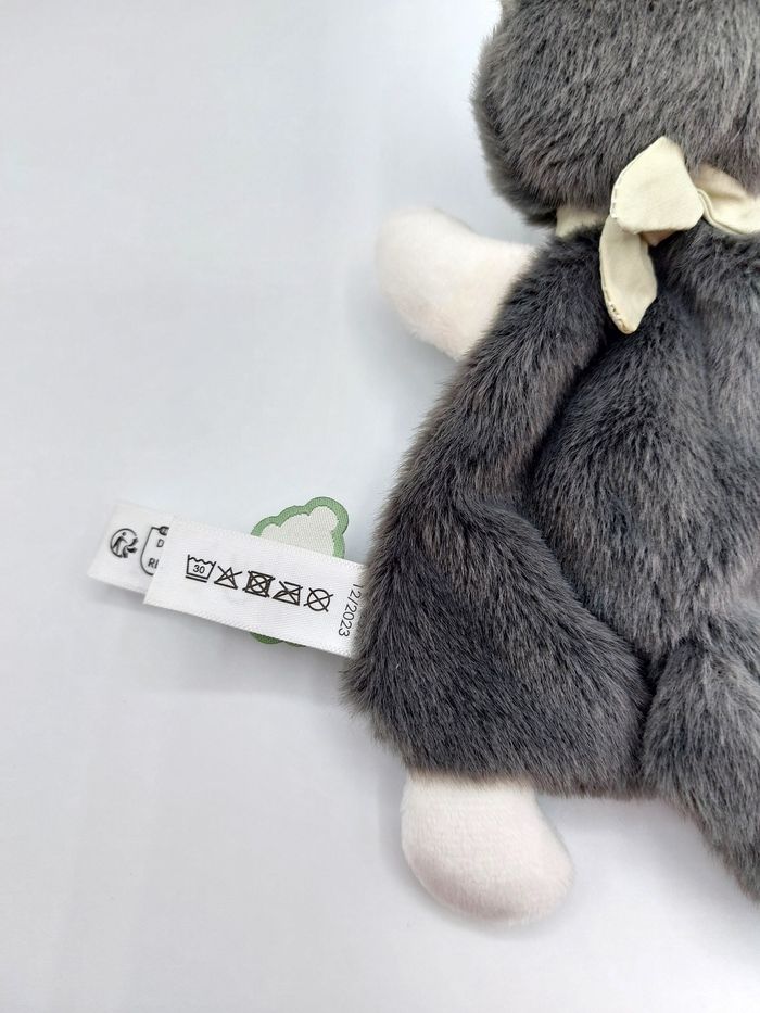 Doudou plat chat gris blanc Chamallow KALOO bandana vert 18 cm 12/2023 - photo numéro 4