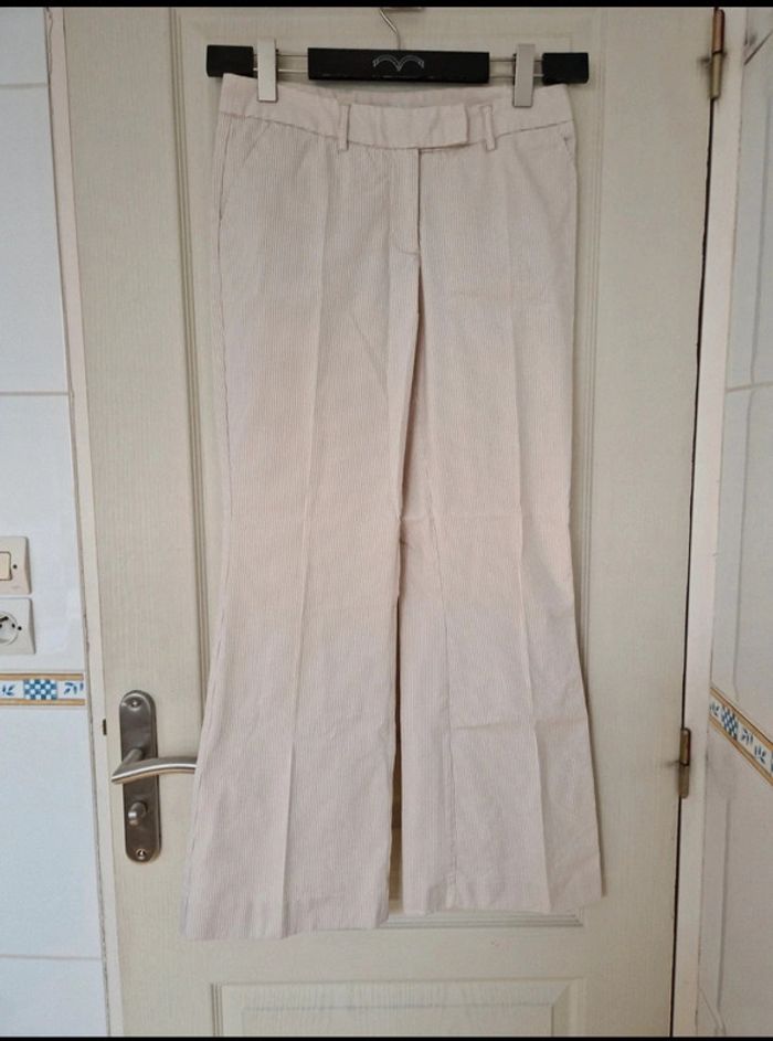 Pantalon à jambe large rayer blanc et beige femme mim taille M/38