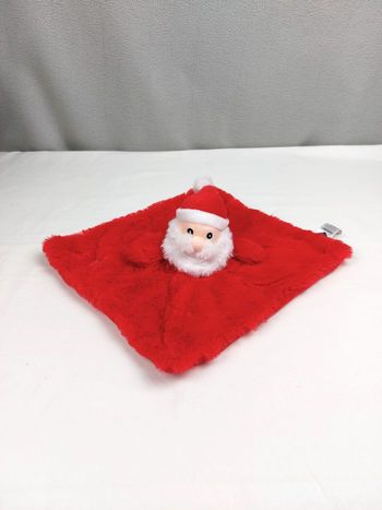 Doudou plat carré Père Noël rouge blanc TEX Baby barbe fourrure état neuf